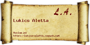 Lukics Aletta névjegykártya